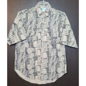 Vintage Mens 80s Organically Grown Short Sl Small Button Up Shirt Print Cotton